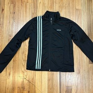 Adidas zip up jacket with baby blue stripes